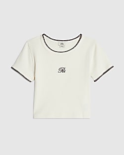 Girls Cream Whipstitch T-Shirt