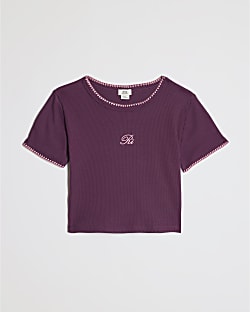 Girls Burgundy Whipstitch RI T-Shirt