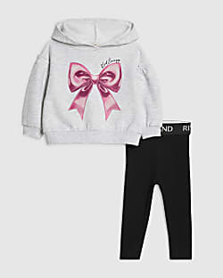 Mini Girls Grey Bow Hoodie Set