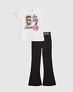 Girls White Leopard 67 T-Shirt Set