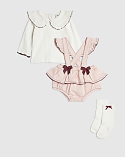 Baby Girls Pink Bow Frill Bloomer 3 Piece Set