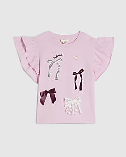 Mini Girls Pink Bow Frill Top