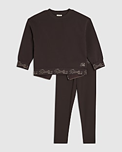 Mini Girls Brown RI Sweatshirt Set