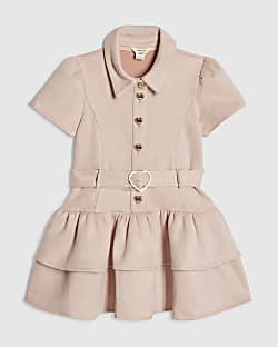 Mini Girls Pink Collared Faux Suedette Dress