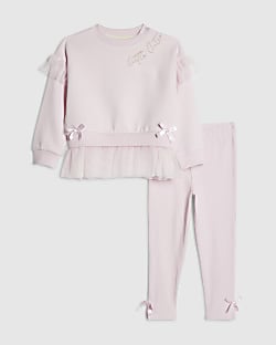 Mini Girls Pink Tulle Bow Sweatshirt Set