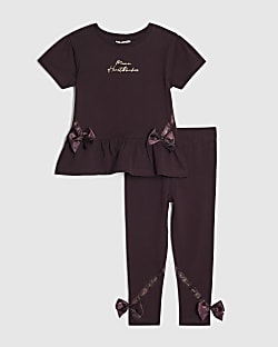 Mini Girls Red Satin Bow T-Shirt Set
