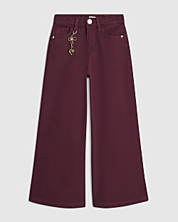 Girls Red Bow Charm Wide Leg Jeans