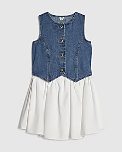 Girls Blue Hybrid Waistcoat Dress