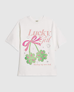 Girls White Lucky Girl T-Shirt
