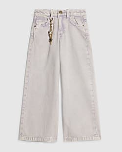 Girls Purple Floral Chain Wide Leg Jeans