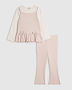 Mini Girls Pink Ribbed Top & Trouser Set