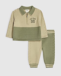 Baby Boys Khaki Colour Block Polo Shirt Set