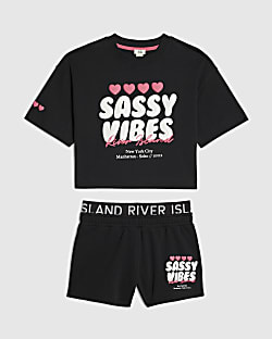 Girls Black Sassy Vibes T-Shirt & Shorts Set