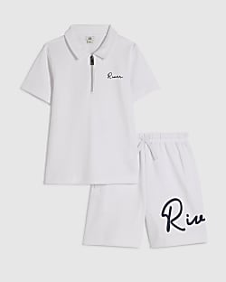 Boys White RI Polo Shirt And Shorts Set