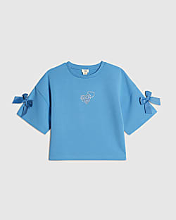 Girls Blue Premium Bow Heart T-Shirt