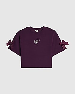 Girls Purple Premium Bow T-Shirt