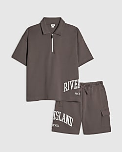 Boys Brown RI Polo & Shorts Set