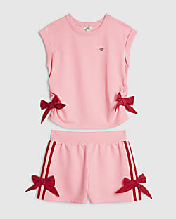 Girls Pink Bow Tank Top And Shorts Set