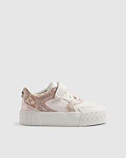 Girls White Monogram Glitter Trainers