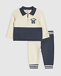 Baby Boys Blue Colour Block Polo Shirt Set