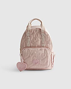 Girls Pink Nylon Script Backpack
