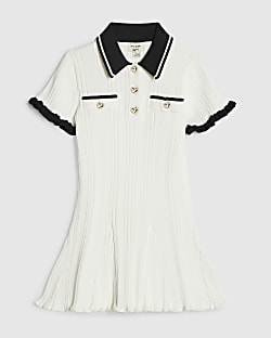 Mini Girls Cream Knitted Flippy Dress