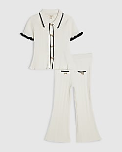 Mini Girls Cream Peplum Top & Trouser Set