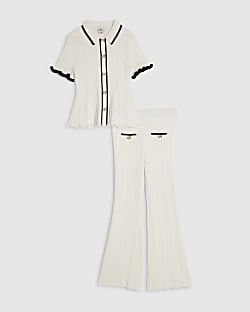 Girls Cream Peplum Trousers Set
