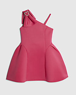 Girls Pink One Shoulder Premium Dress