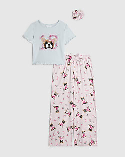 Girls Pink Ditsy Puppytooth Pyjamas Set