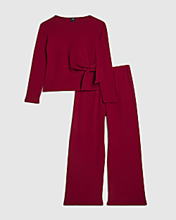 Girls Red Long Sleeve Cosy Rib Sweatshirt Set