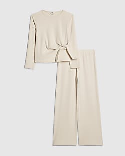 Girls Cream Long Sleeve Cosy Rib Set