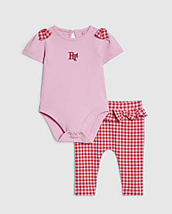 Baby Girls Pink Gingham Leggings Set