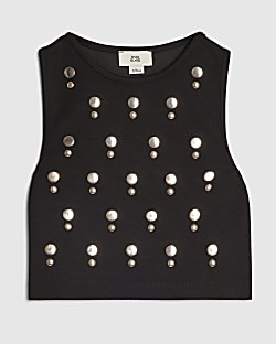 Girls Black Stud Tank Top