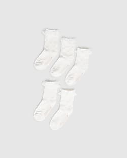 Girls White Pack Of 5 Ankle Socks
