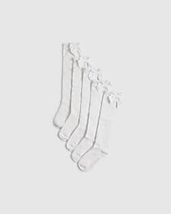 Girls White Bow Pack Of 5 Knee High Socks