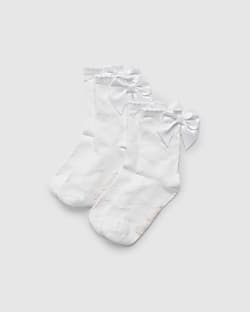 Girls White Bow Back Pack Of 2 Ankle Socks