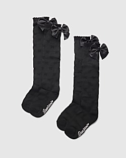 Girls Black Pack Of 2 Knee High Socks