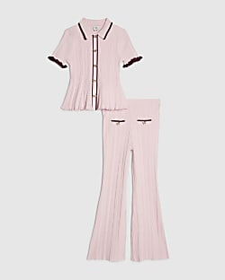 Girls Pink Peplum Hem Polo Shirt Set