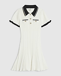 Girls Cream Knitted Flippy Dress