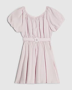 Girls Blue Chiffon Belted Dress