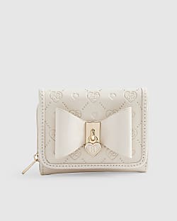 Girls Cream Monogram Bow Purse
