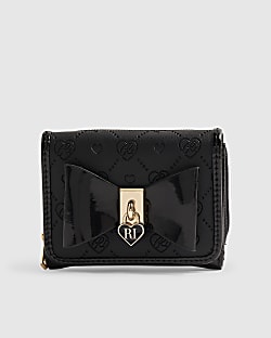 Girls Black Bow Monogram Purse