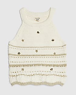Mini Girls Cream Charm Crochet Top