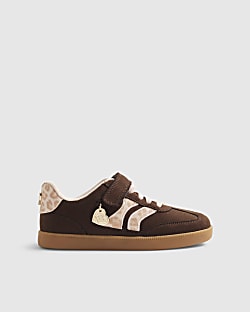 Girls Brown Leopard Stripe Trainers