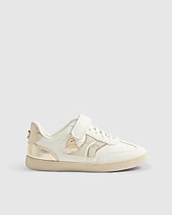 Girls White Snake Print Trainers