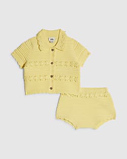 Baby Girls Yellow Daisy Cardigan Shorts Set