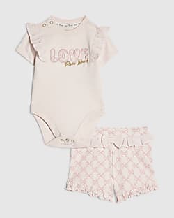 Baby Girls Pink Love Bodysuit Set