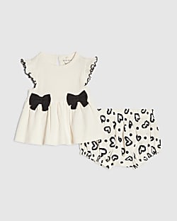 Baby Girls Cream Bow Peplum Ribbed Top Set