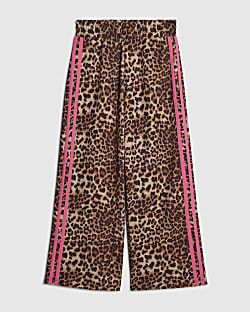 Girls Brown Leopard Side Stripe Trousers